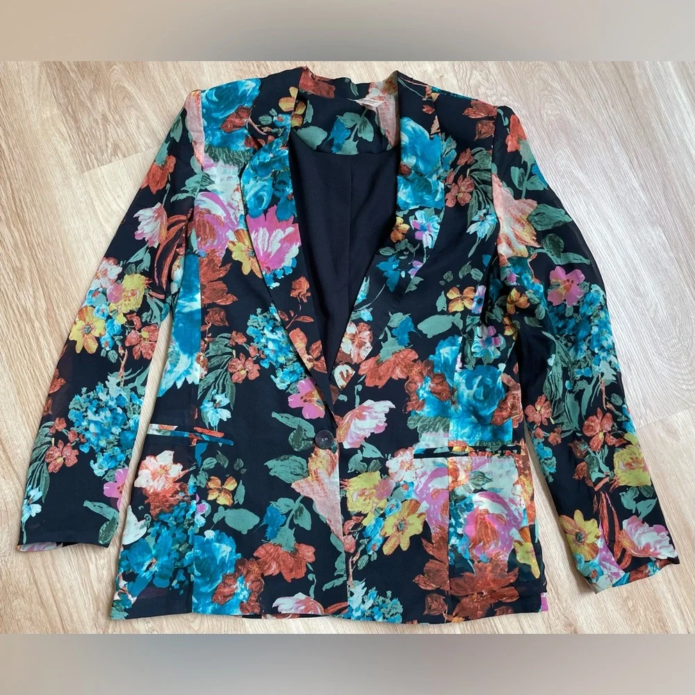 Lulus Gypsy Junkies Zeppelin Floral Print Blazer black medium jacket boho - Picture 11 of 13